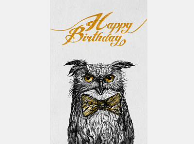 Happy Birthday design greeting card happy birthday illustration ink art owl typography