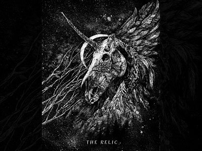 The Relic black white dark art gothic horse skull illustration ink ink art skull unicorn