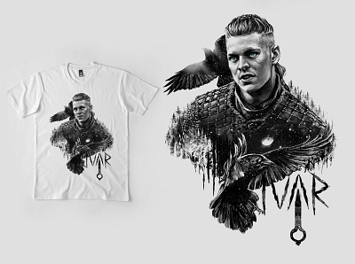 Ivar The Boneless black white design illustration ink art t shirt design typography vikings