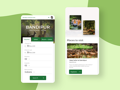 Bandipur national park mobile app ui app app ui best ui branding clean illustration interaction design jungle minimal mobile mobile ui mockup nature neat park trending trendy ui ux website