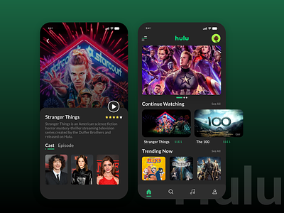 Hulu app redesign concept 2d app branding design entertainment fun hulu illustration interaction design minimal movies movies app netflix serials series songs trending ui ux web series