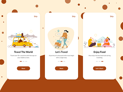 Onboarding Screens agency android app branding chill illustration interaction design ios onboarding ui relax roaming screens tour travel travel agency travel app ui ux welcome world
