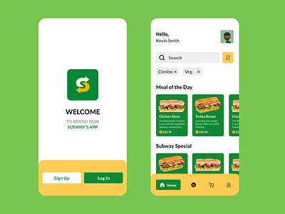Subway app redesigned app design branding burger buy designer eatery food food app green illustration interaction design minimal purchase redesign shop subway trending tuesday ui ux