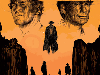 Dribbble 061 cowboys design film hidden illustration mountains movie orange poster skull vintage western