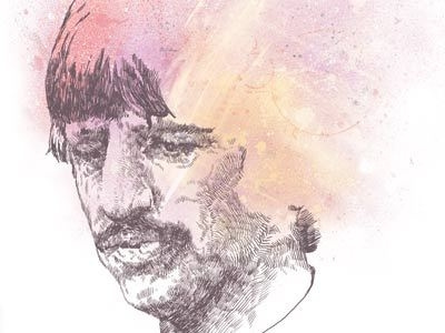 Ringo drawing hatching illustration portrait ringo starr splatter the beatles watercolor