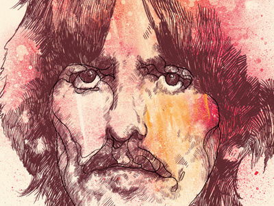 George Harrison beatles drawing illustration portrait sketch splatter