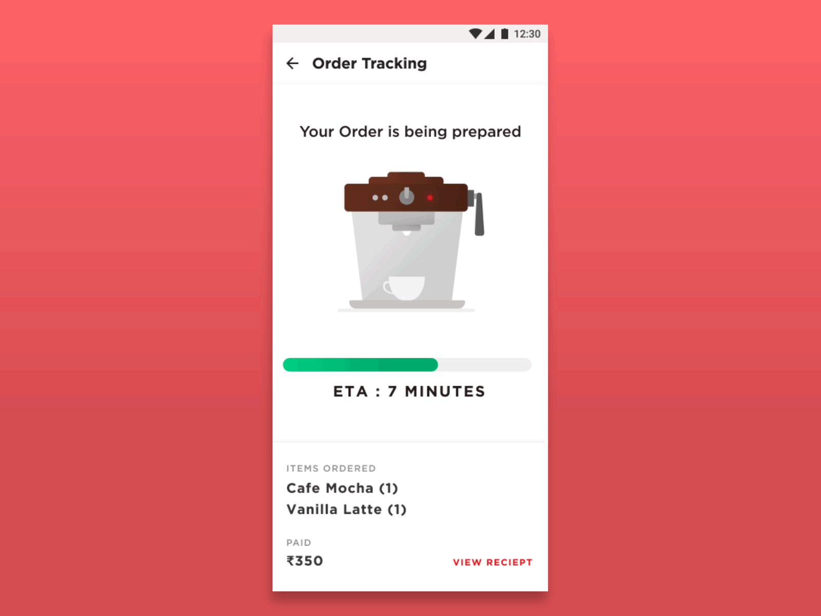 Order Tracking Animation for Cafe Coffee Day Redesign Project