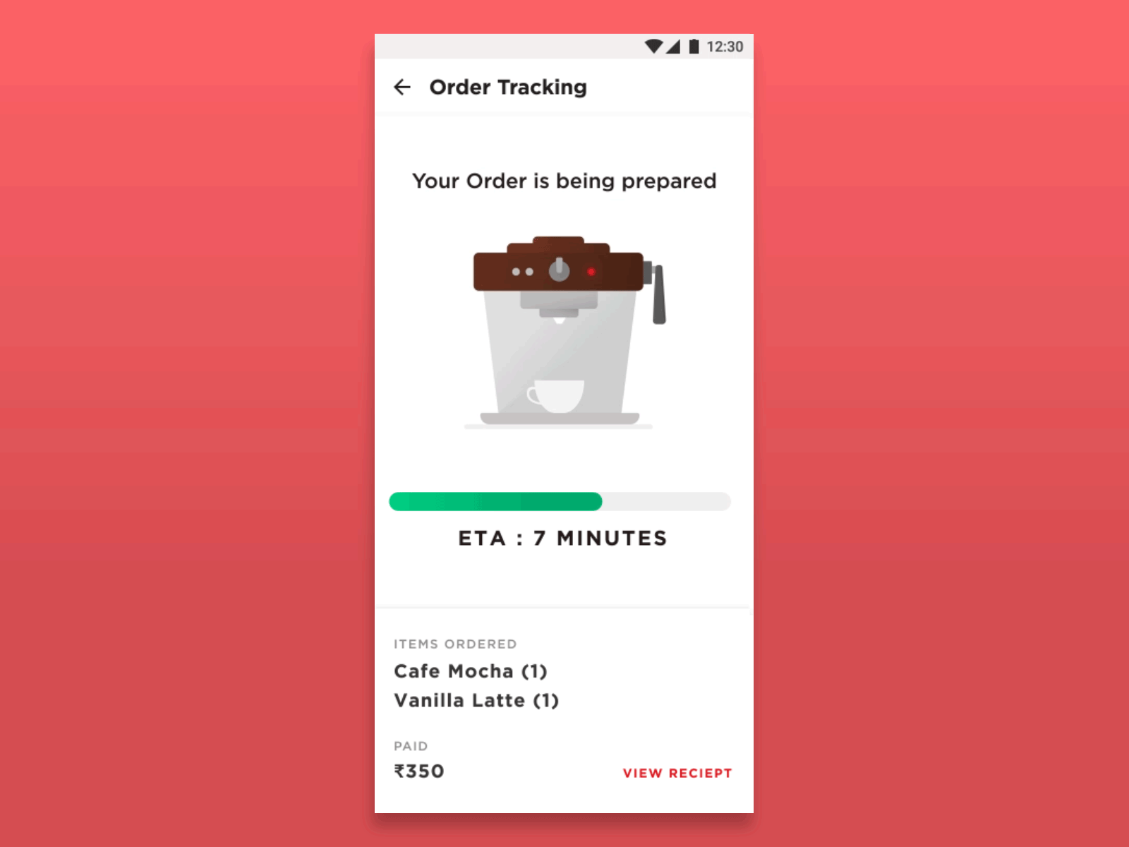 Order Tracking Animation for Cafe Coffee Day Redesign Project aftereffects animated gif animation coffee illustration illustrator loading motion product design progress ui uxui