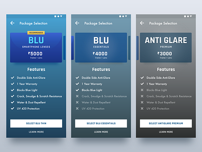 Package Selection - Ecommerce UI card design ecommerce app eyeglasses eyewear figma lenses mobile ui packs pricing pricing table recommeded select shopping subscribe subscription ui ux