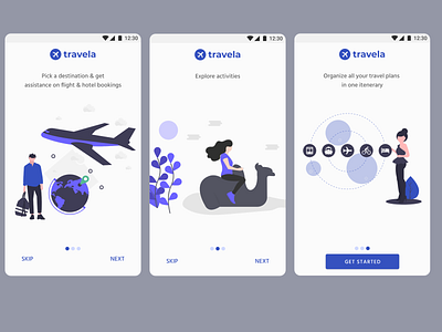 Travela Onboarding Screens for Android adobexd design illustration travel ux