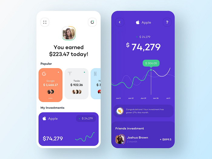 Financial investments - Mobile App by Anastasia Golovko on Dribbble