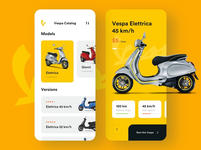 Vespa Rental — Mobile App app design bike mobile app mobile app design mobile design mobile ui rent rental rental app vespa