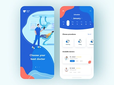 Dental care - Mobile Concept app app design clinic dental dental care dental clinic dentist doctor illustraion mobile app mobile app design mobile design mobile ui