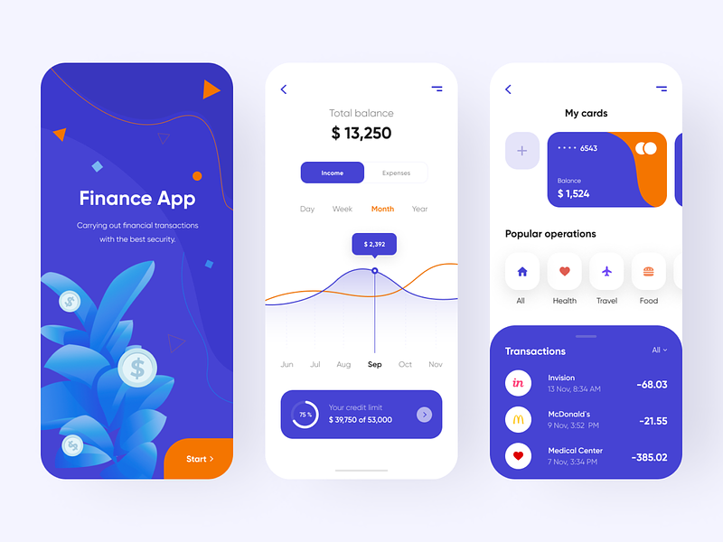 Finance app - Mobile app by Anastasia Golovko on Dribbble