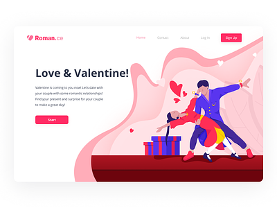 Romance - Header Illustration Valentine Website datingapp design header hero illustration interface landingpage love ui uiux valentine web webdesign