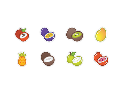 Boba Tea Tropical Fruit Flavors Icons