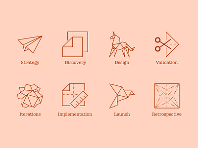 Origami Design Process Icons cartoon creased crumpled flat folded icons illustration minimal origami outline pixelgami wrinkled