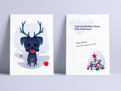 Unleash Holiday Cheer antler blob chistmas card christmas christmas tree cute design dog greeting card holiday holiday card holiday design ice illustration michigan nymeria ornament pup puppy snow