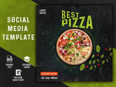 Social Media template branding creative design flat food pizza social media banner template unique