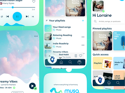 Musa | Music App - Mobile App Design app app ui brand brand identity branding design designer identity design illustration logo mobile mobile app music music app ui ui design ui mobile ux vector