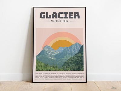 Glacier National Park Poster Art design digital glacier illustration layout mixedmedia national park photography poster poster art print typography vector