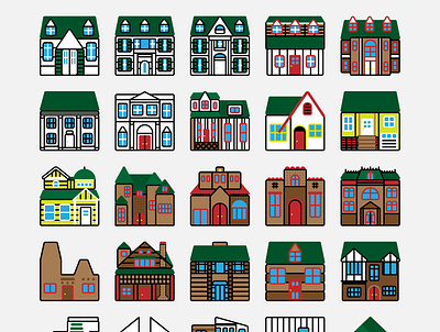 House Exterior Icons adobe illustrator architecture art deco building colonial craftsman exterior home house icon icon design icon set iconography icons logo midcentury midcenturymodern victorian