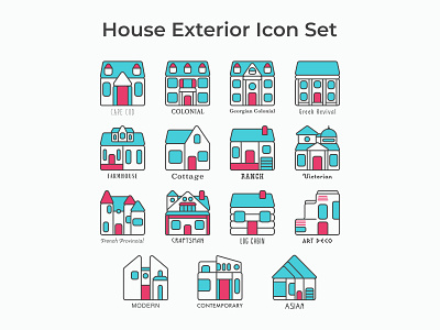 Revised House Exterior Icon Set architecture exterior home house icon icon design icon set iconography icons iconset illustration minimalist vector