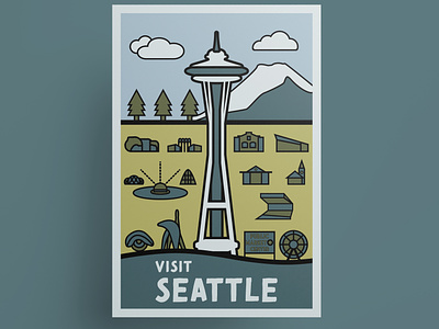 Seattle vintage travel poster hipster hipster style hipster town illustration poster poster art poster design seattle thick lines travel poster vector vector art vector illustration washington