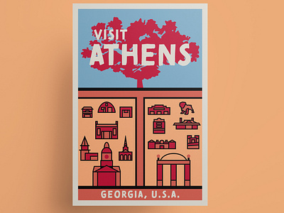Athens vintage inspired travel poster athens athens georgia georgia hipster hipster style illustration poster poster art poster design travel poster uga university of georgia vector vector art vintage travel poster