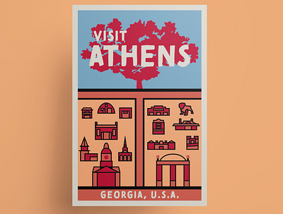 Athens vintage inspired travel poster athens athens georgia georgia hipster hipster style illustration poster poster art poster design travel poster uga university of georgia vector vector art vintage travel poster