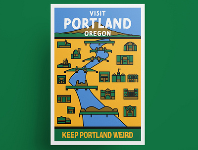 Portland vintage travel poster hipster illustration keep portland weird mount hood mt hood oregon pacific northwest portland portland oregon poster poster design stumptown travel poster vector vector art