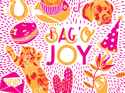 Bag 'O Joy horseshoe illustration joy kitty pink yellow
