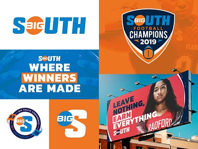 Big South Conference anniversary basketball billboard blue brand book football grid logo orange primary radford secondary sports standards guide track white