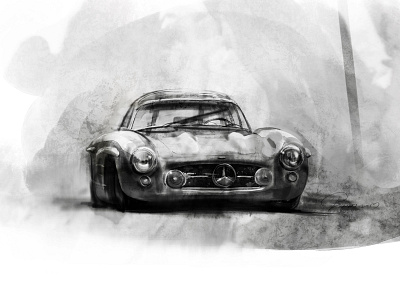 mb 300sl carillustration character corel painter digital art vintagecar