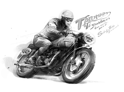vintage motorcycle -triumph character corel painter digital art illustration motorcycle vintage motorcycle