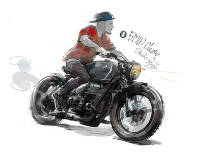 bmw classic -bike carillustration corel painter digital art illustration motorcycle vintage motorcycle