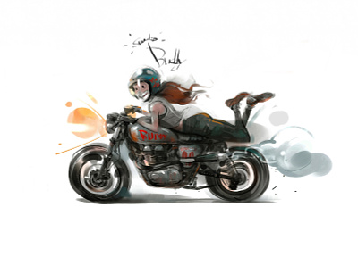 classic motorcycle- triumph carillustration character corel painter digital art motorcycle vintage motorcycle