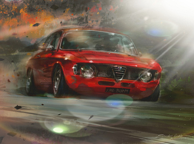 alfa romeo 2000gtv carillustration character classic car corel painter digital art illustration