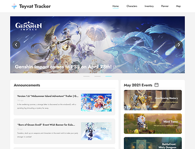 Teyvat Tracker Home Page (Genshin Impact) game genshin impact home page ui web design