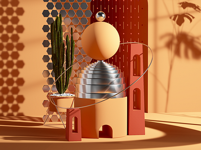 Marocco 3d c4d cgi illustration marocco octane orange red render sand set setdesign