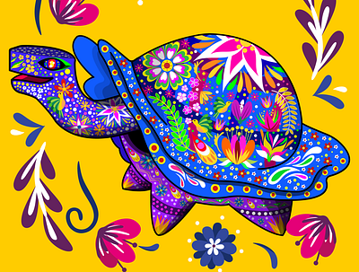 TORTUGA HUICHOL artist artwork design design art drawing flat illustration illustrator neon colors vector