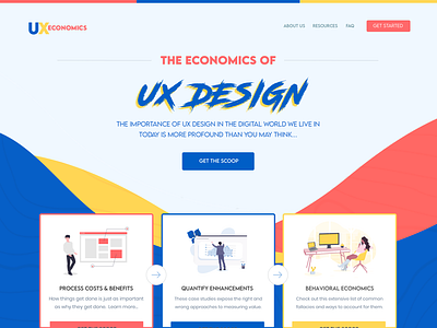 UX Economics Homepage Layout Design blue cards economics homepage homepage design landing page red typography ux ux design yellow