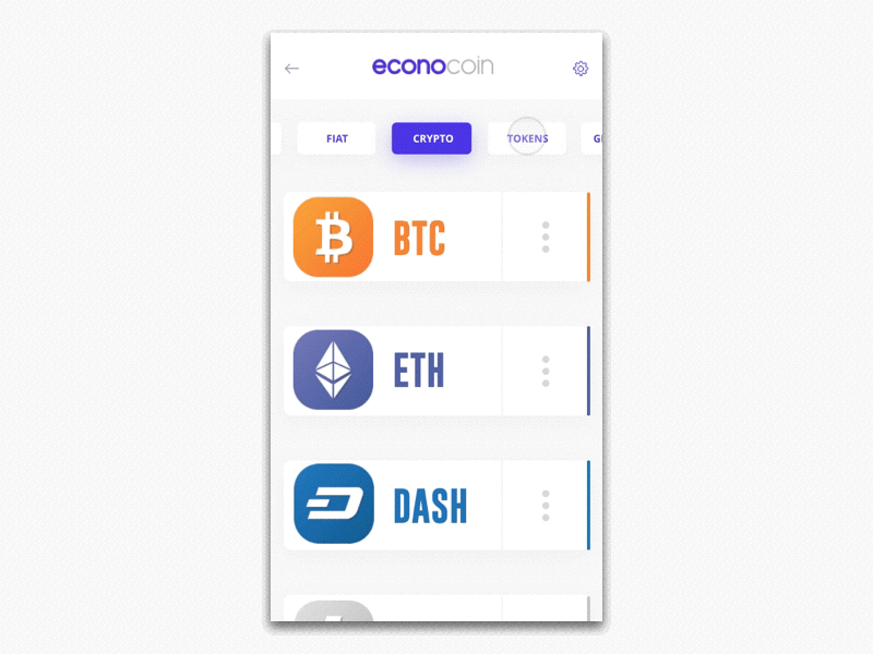 Buy & Sell Digital Currencies - EconoCoin Concept blockchain checkout cryptocurrency financial data mobile flow wallet app