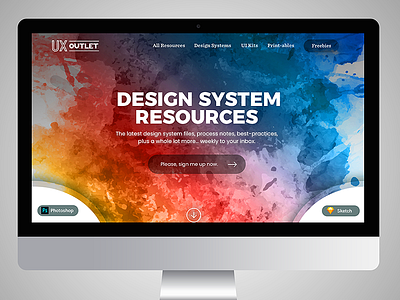 First Iteration of Landing Page for UX Outlet Kick-off colorful design system freebies landing page parallax resources sign up tools