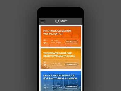Upcoming Mobile Version of Marketplace for UX Outlet design gradient marketplace mobile resources sketch tiles workshop