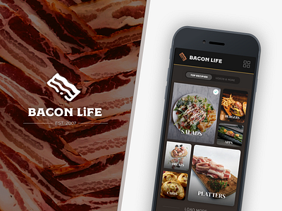 BACON LIFE - Mobile UI Concept bacon cards ui culinary diet food foodie grids mobile app mobile ui navigation recipes tiles toggle ux process