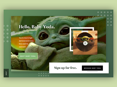 Baby Yoda Landing Page Concept abstract baby yoda concept desktop dots green landing page registration signup video yoda