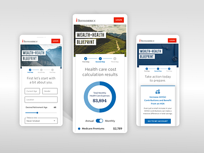 Health Care Cost Projection Mobile Screens calculator data visualization dataviz design system donuts finance form health care healthcare invest mobile ui stats