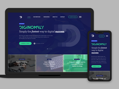 Diginomoly Round 1 Homepage Designs abstract agency blue digital green landing landing page material design mockup three color