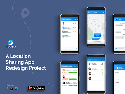 Findme - A Location Sharing App Redesign Project app design app inspiration app screen concept design figma inspiration location app modern app design modern ui redesign concept trendy design ui design